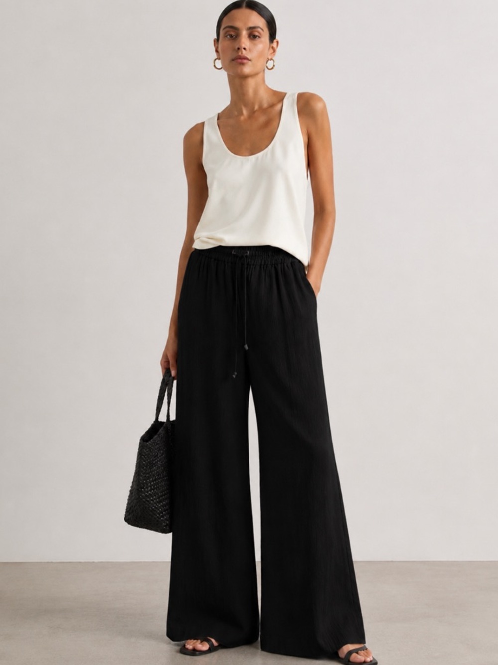 COS Textured Wide-Leg Drawstring Pants Black Size 2